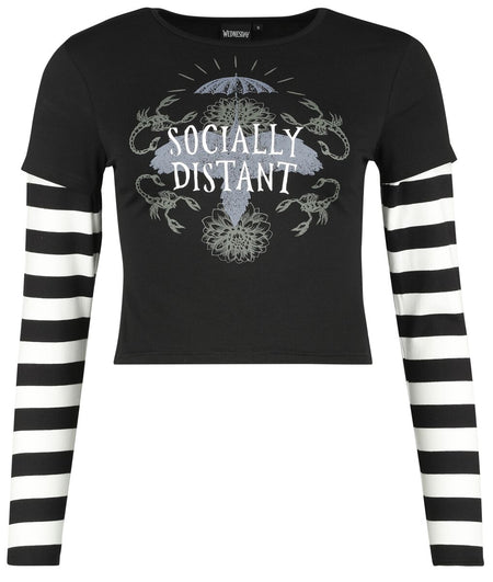 T-shirt manches longues Gothic de Wednesday - Socially Distant - L à XXL - pour Femme - noir/blanc - Wednesday