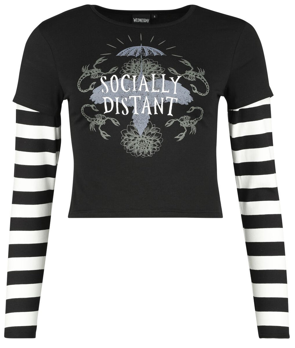 T-shirt manches longues Gothic de Wednesday - Socially Distant - L à XXL - pour Femme - noir/blanc - Wednesday