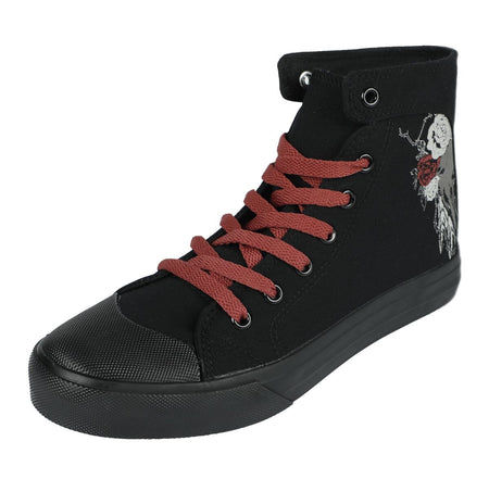 Baskets hautes  de Black Premium by EMP - Baskets avec Rose & Imprimé Crâne - EU37 à EU38 - pour Femme - noir - Black Premium by EMP