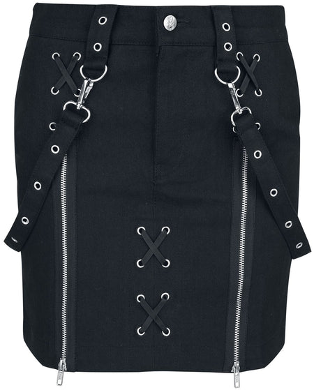 Jupe courte Gothic de Gothicana by EMP - Jupe avec Œillets & Sangles - S à XXL - pour Femme - noir - Gothicana by EMP