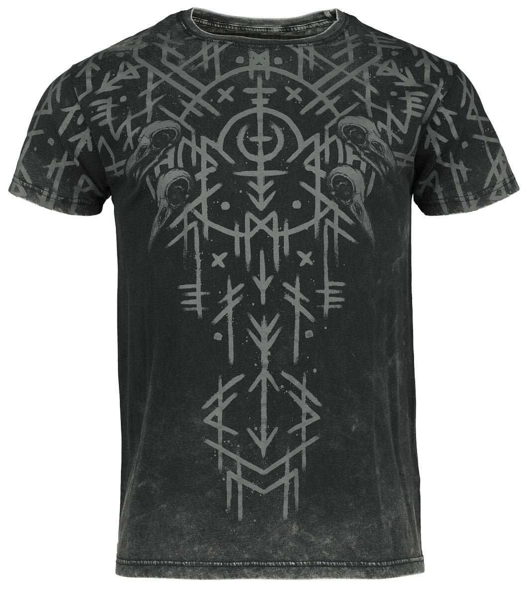 T-Shirt Manches courtes  de Black Premium by EMP - Black Washed T-Shirt With Runes And Skulls - M à XXL - pour Homme - noir - Black Premium by EMP