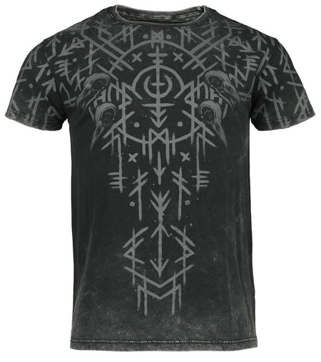 T-Shirt Manches courtes  de Black Premium by EMP - Black Washed T-Shirt With Runes And Skulls - M à XXL - pour Homme - noir - Black Premium by EMP