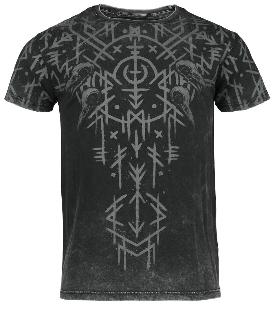T-Shirt Manches courtes  de Black Premium by EMP - Black Washed T-Shirt With Runes And Skulls - M à XXL - pour Homme - noir - Black Premium by EMP
