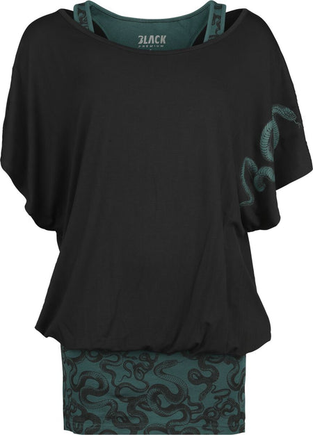 T-Shirt Manches courtes  de Black Premium by EMP - Robe 2-En-1 - Imprimé Serpent - S - pour Femme - noir - Black Premium by EMP