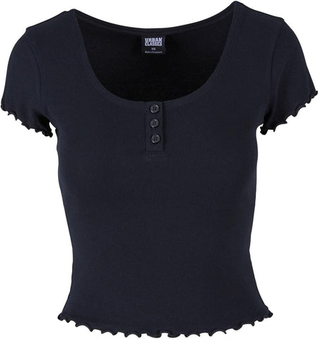 T-Shirt Manches courtes  de Urban Classics - T-shirt Babylock Côtelé - XS à M - pour Femme - noir - Urban Classics
