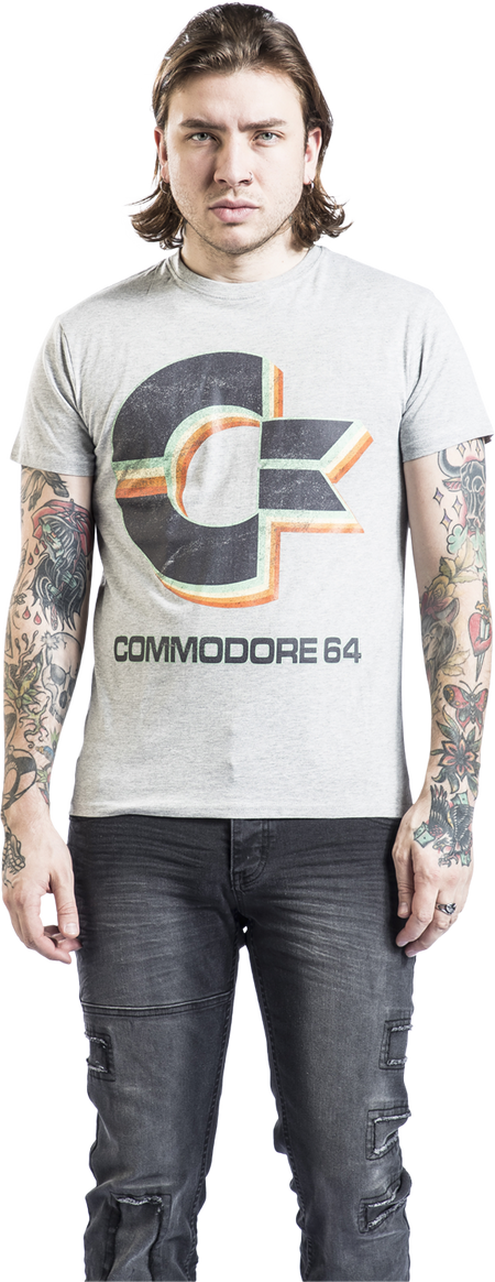 T-Shirt Manches courtes Gaming de Commodore 64 - Logo Rétro - S à XXL - pour Homme - gris chiné - Commodore 64 - View 2