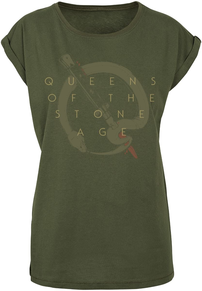 T-Shirt Manches courtes  de Queens Of The Stone Age - In Times New Roman - Snake Logo - S à XXL - pour Femme - olive - Queens Of The Stone Age