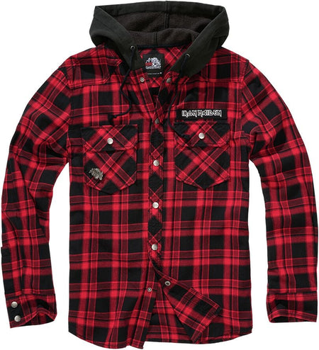 Chemise manches longues  de Iron Maiden - Check Shirt Hooded Eddie - M à 3XL - pour Homme - noir/rouge foncé - Iron Maiden