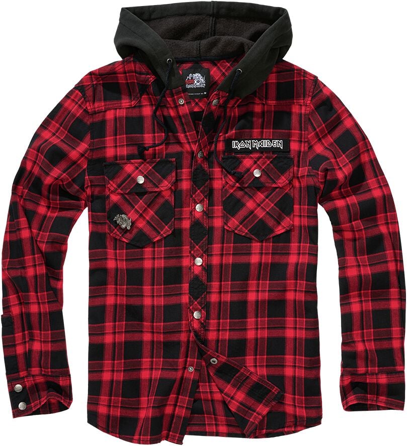 Chemise manches longues  de Iron Maiden - Check Shirt Hooded Eddie - M à 3XL - pour Homme - noir/rouge foncé - Iron Maiden