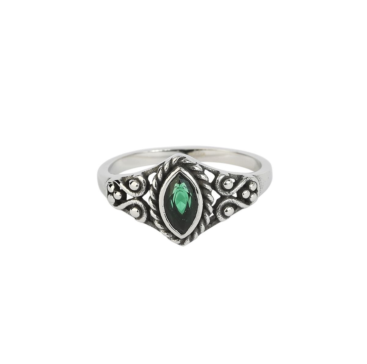 Bague  de etNox - Green Navette - pour Femme - couleur argent - etNox