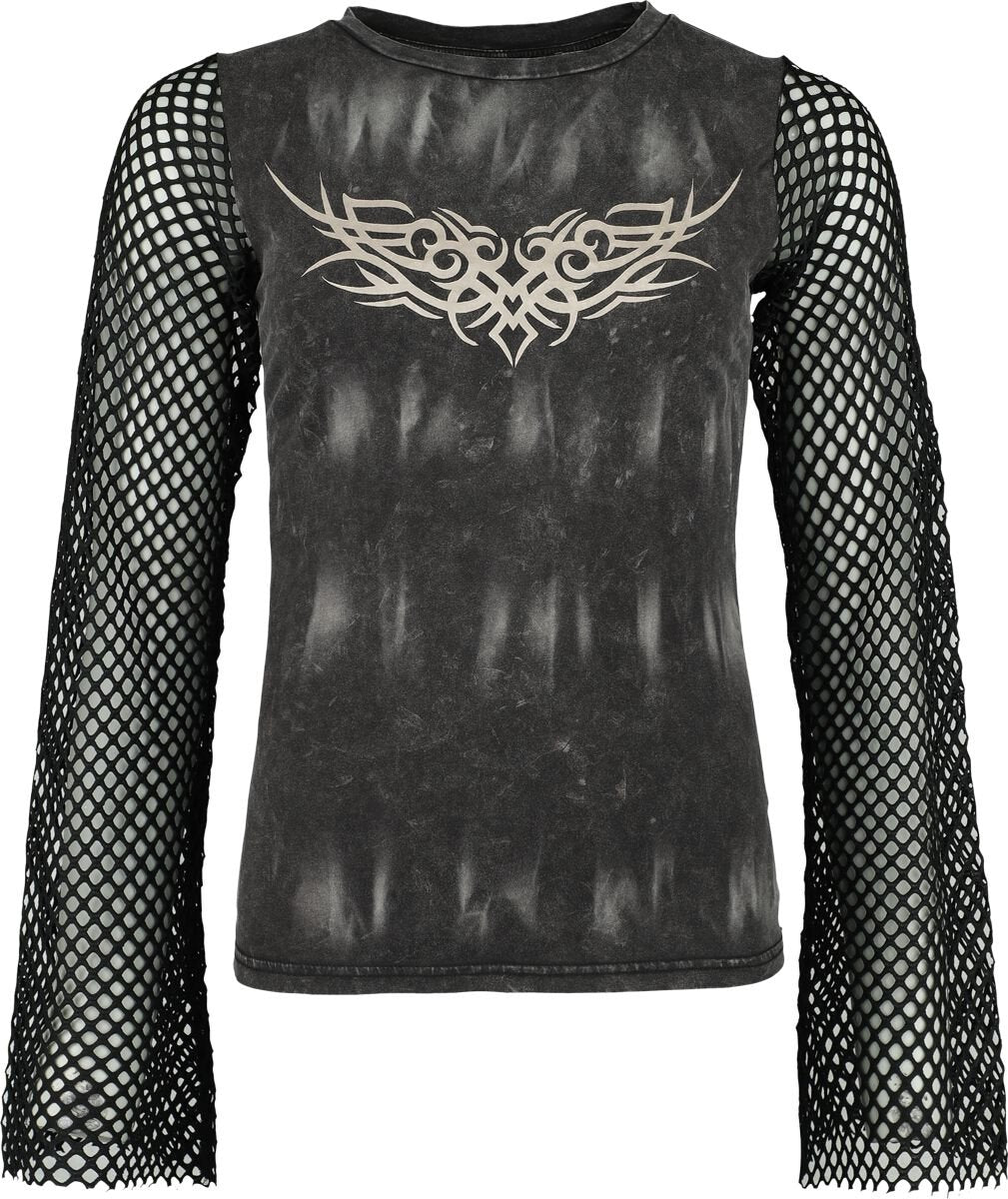 T-shirt manches longues  de Rock Rebel by EMP - Longsleeve With Used Wash And Mesh Sleeves - S à XXL - pour Femme - marron/noir - Rock Rebel by EMP