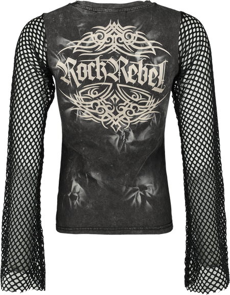 T-shirt manches longues  de Rock Rebel by EMP - Longsleeve With Used Wash And Mesh Sleeves - S à XXL - pour Femme - marron/noir - Rock Rebel by EMP - View 2