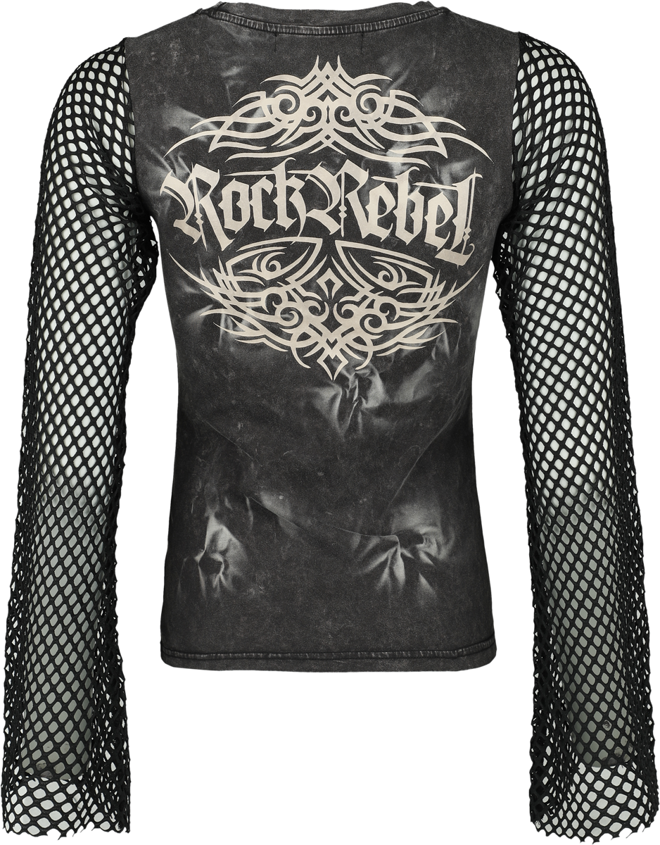 T-shirt manches longues  de Rock Rebel by EMP - Longsleeve With Used Wash And Mesh Sleeves - S à XXL - pour Femme - marron/noir - Rock Rebel by EMP - View 2
