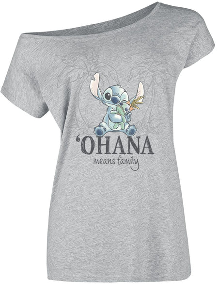 T-Shirt Manches courtes Disney de Lilo & Stitch - Ohana - Tropical - S à XXL - pour Femme - gris - Lilo & Stitch