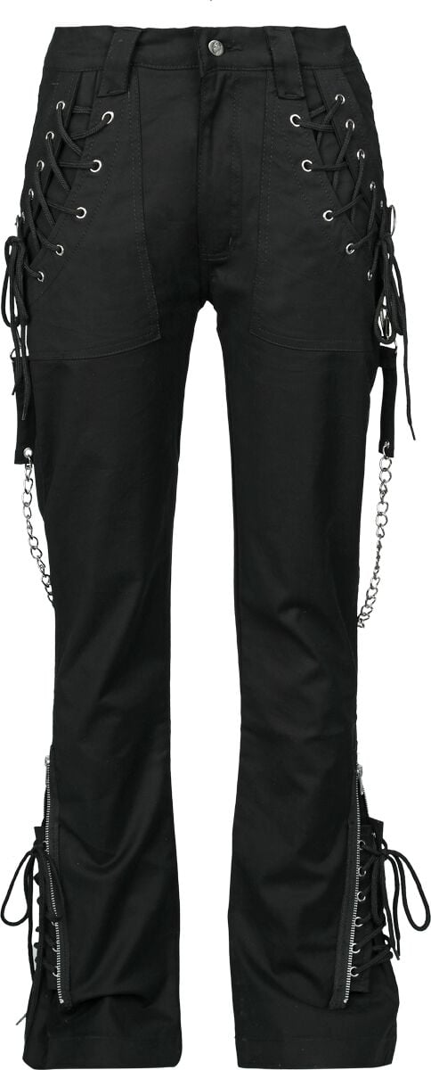 Pantalon en toile Gothic de Gothicana by EMP - Grace - Pantalon avec crânes & laçages - W27L32 à W30L30 - pour Femme - noir - Gothicana by EMP