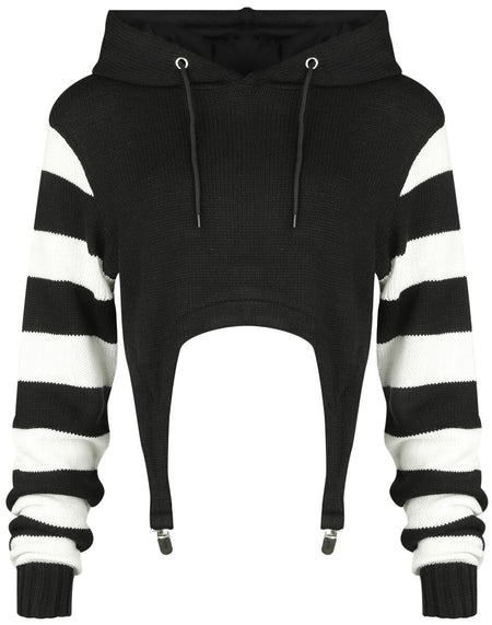 Pull tricoté Gothic de Cupcake Cult - Sweat à Capuche Cute Kitty - L à 4XL - pour Femme - noir/blanc - Cupcake Cult
