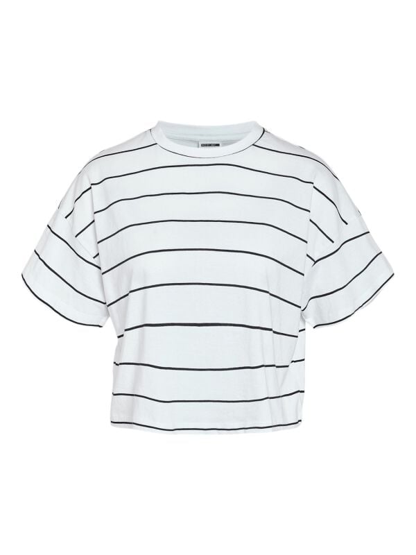 T-Shirt Manches courtes  de Noisy May - NMStripe Alena S/S JRS - Crop Top Rayé - XS à L - pour Femme - noir/blanc - Noisy May