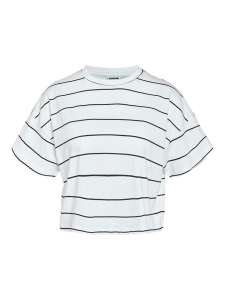 T-Shirt Manches courtes  de Noisy May - NMStripe Alena S/S JRS - Crop Top Rayé - XS à L - pour Femme - noir/blanc - Noisy May