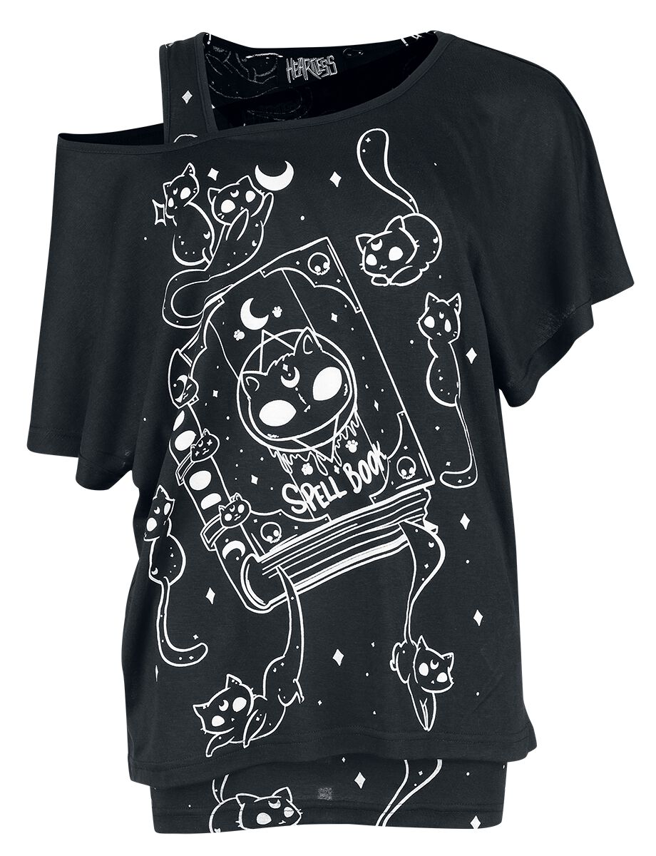 T-Shirt Manches courtes  de Heartless - Kitty Spellbook Top - S à XL - pour Femme - noir/blanc - Heartless