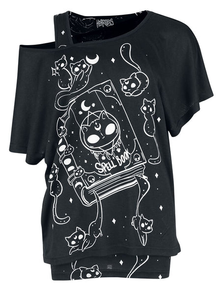 T-Shirt Manches courtes  de Heartless - Kitty Spellbook Top - S à XL - pour Femme - noir/blanc - Heartless