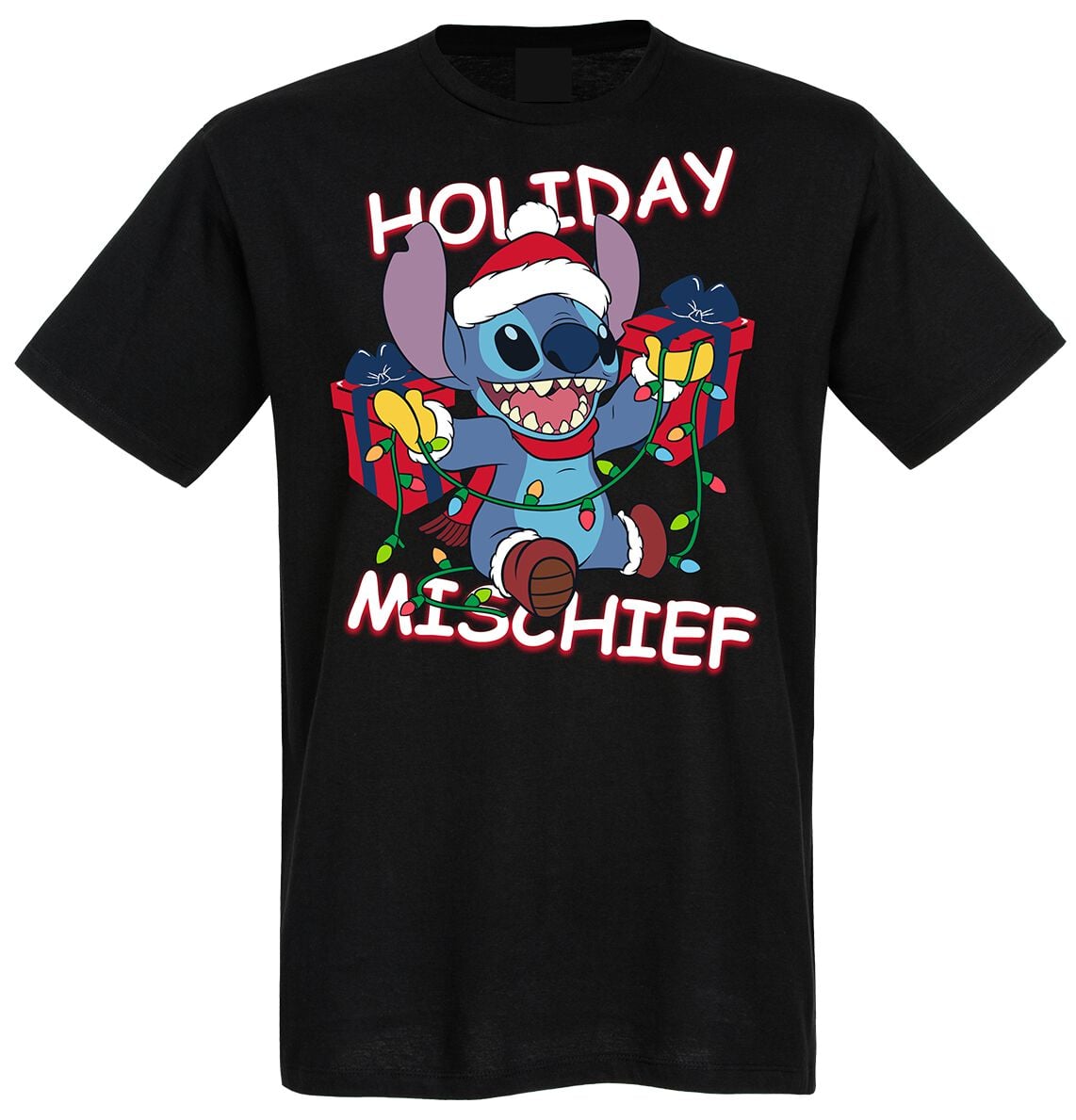 T-Shirt Manches courtes Disney de Lilo & Stitch - Stitch - Holiday Mischief - S à 3XL - pour Unisexe - noir - Lilo & Stitch