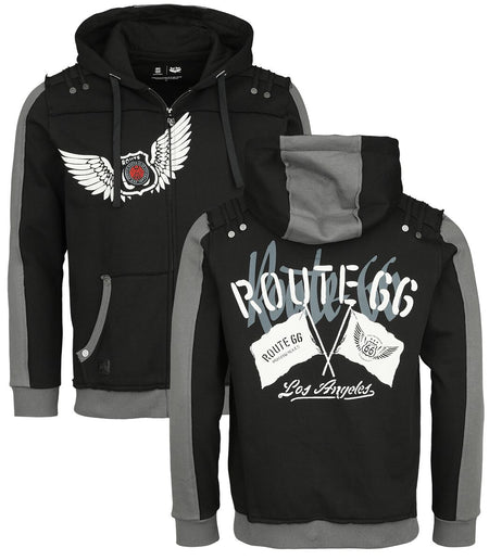 Sweat-shirt zippé à capuche  de Rock Rebel by EMP - Rock Rebel X Route 66 - Hoody Jacket - S à XL - pour Homme - noir - Rock Rebel by EMP