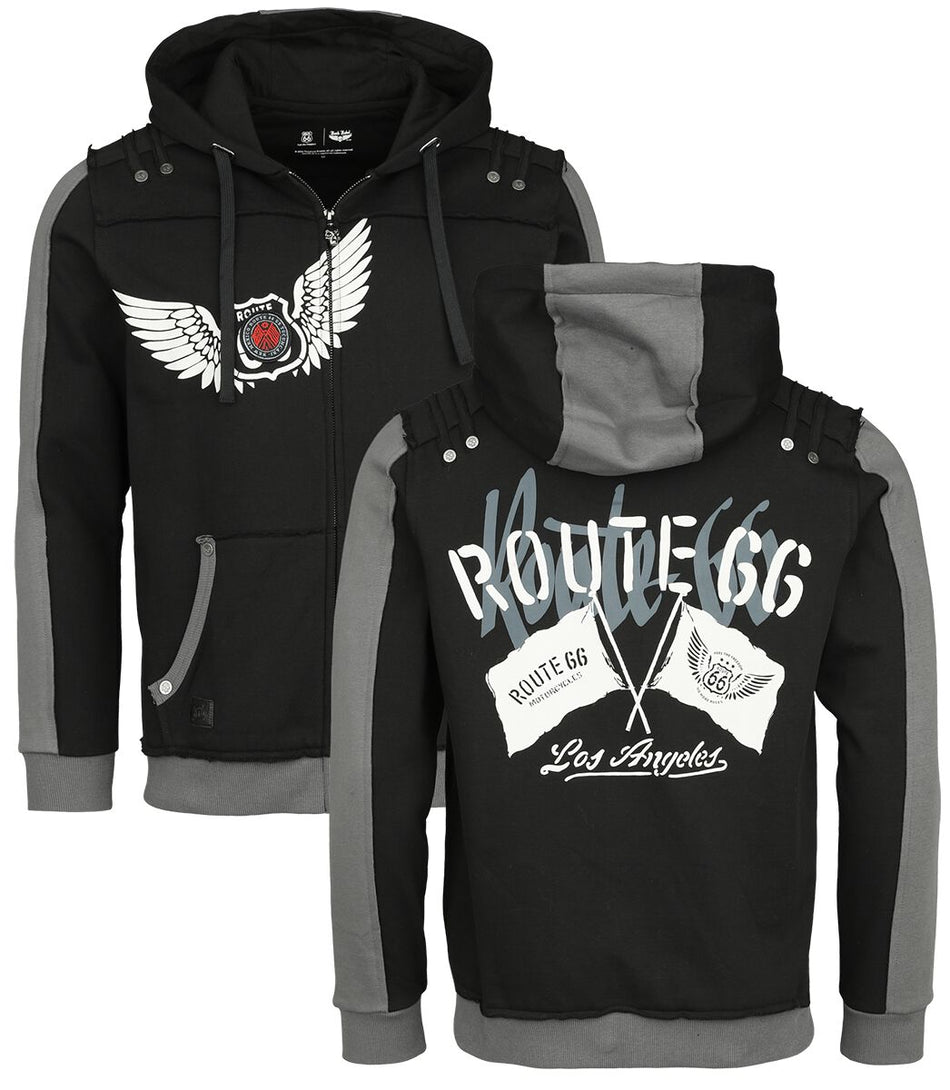 Sweat-shirt zippé à capuche  de Rock Rebel by EMP - Rock Rebel X Route 66 - Hoody Jacket - S à XL - pour Homme - noir - Rock Rebel by EMP