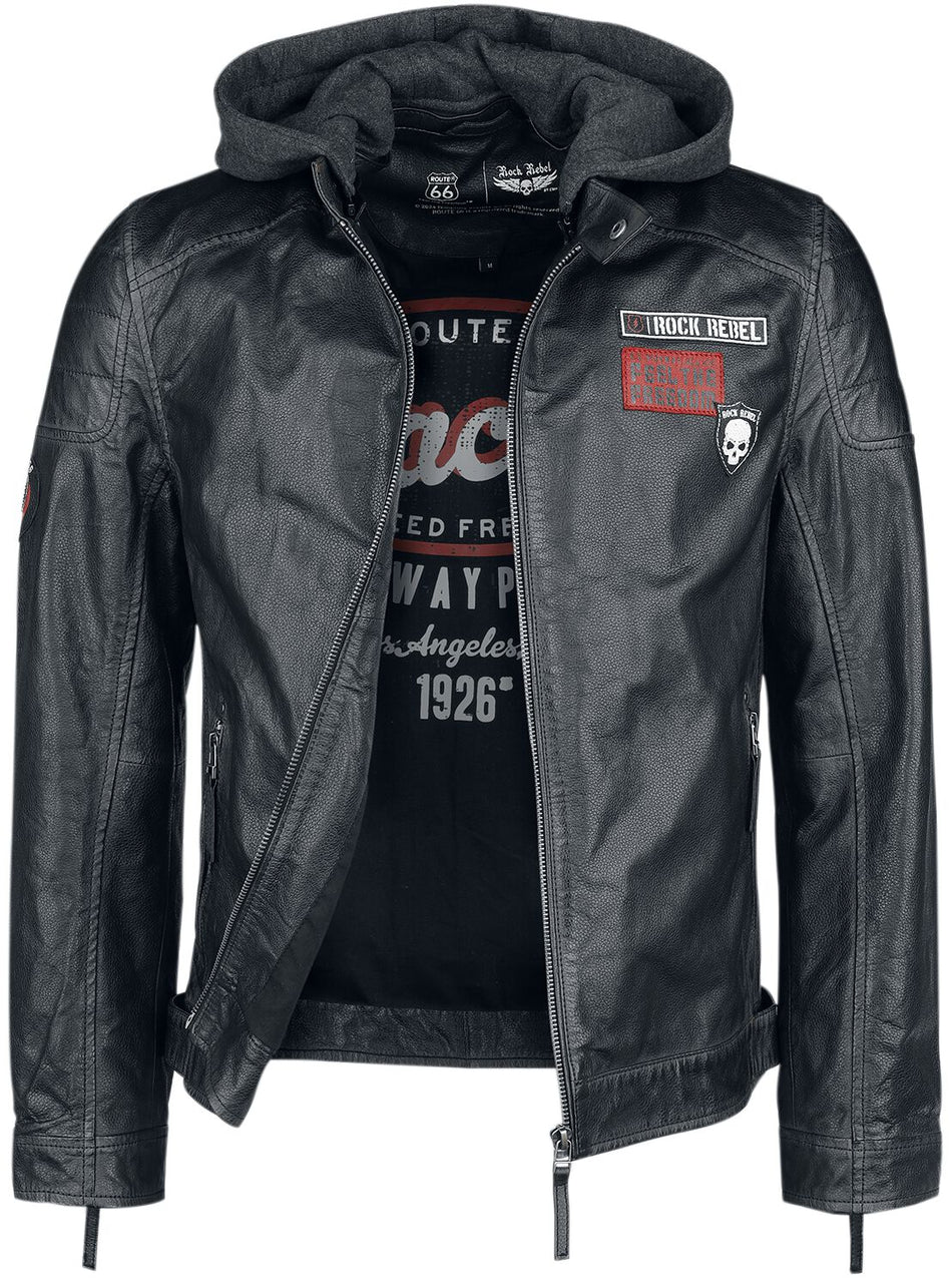 Veste en cuir  de Rock Rebel by EMP - Rock Rebel X Route 66 - Leather Jacket - S à XL - pour Homme - noir - Rock Rebel by EMP