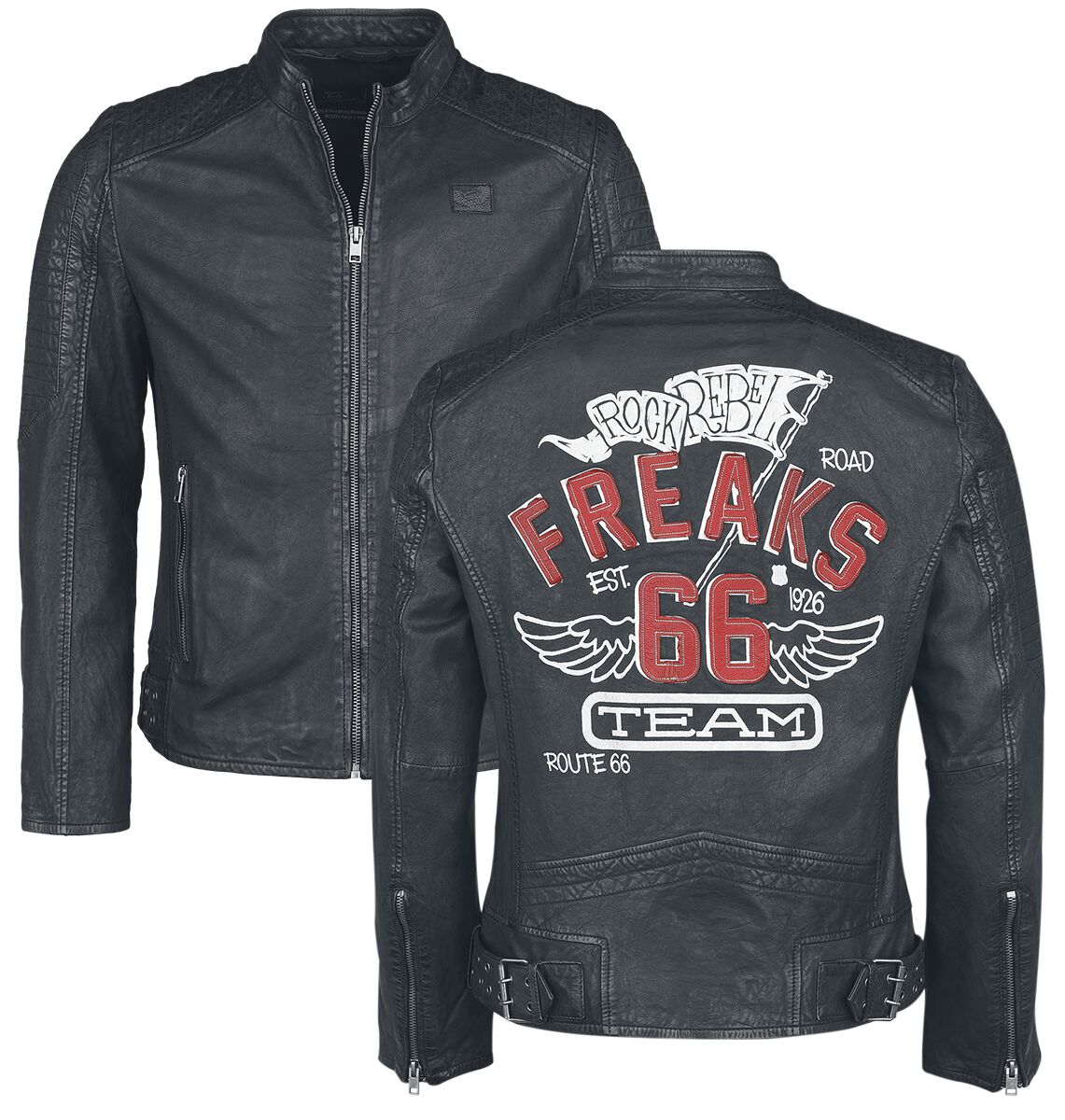 Veste en cuir  de Rock Rebel by EMP - Rock Rebel X Route 66 - Leather Jacket - S à XXL - pour Homme - noir - Rock Rebel by EMP