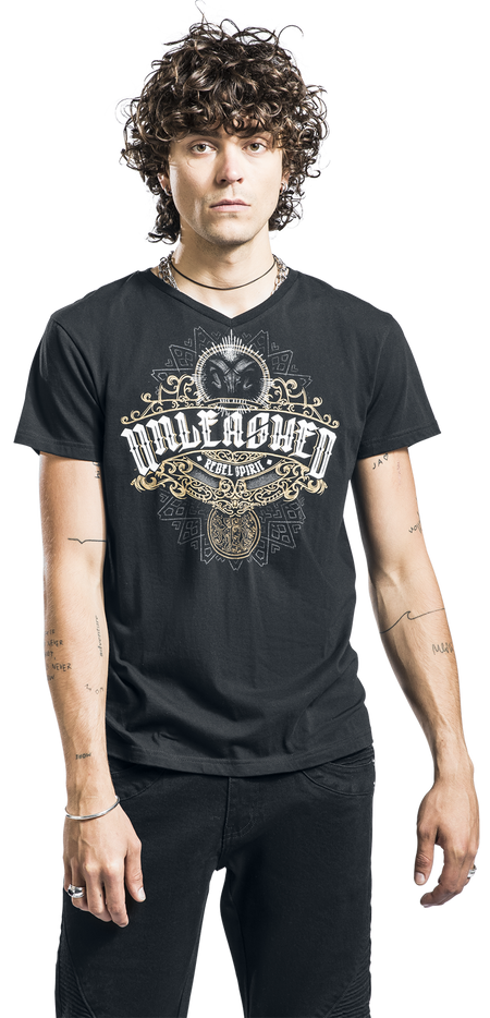 T-Shirt Manches courtes  de Rock Rebel by EMP - T-Shirt with Unleashed Print - M à L - pour Homme - olive - Rock Rebel by EMP - View 2
