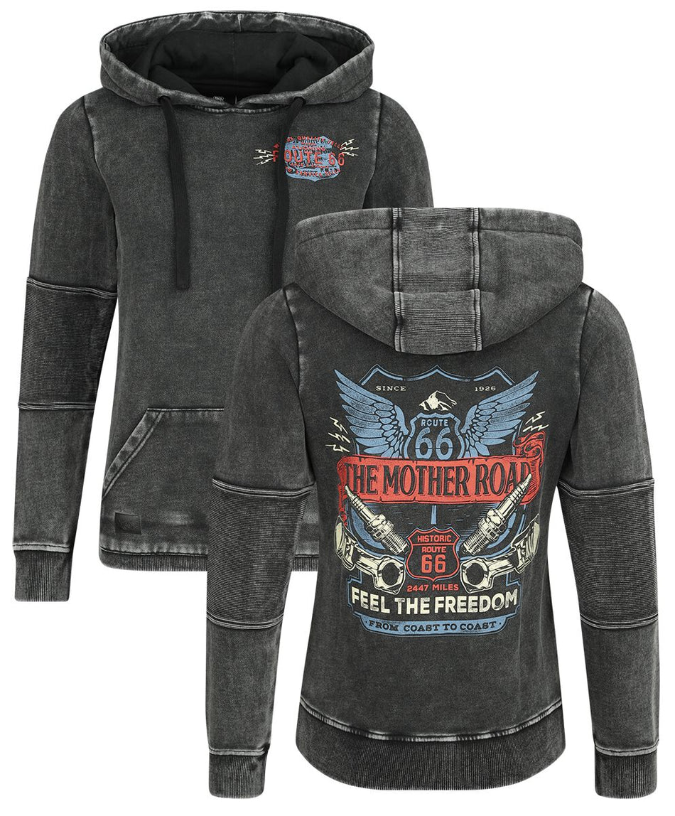 Sweat-shirt à capuche  de Rock Rebel by EMP - Rock Rebel X Route 66 - Hoody - S à XL - pour Femme - noir - Rock Rebel by EMP