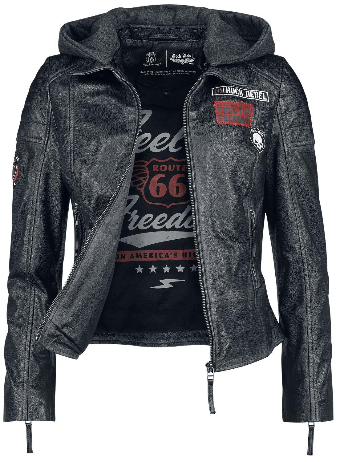 Veste en cuir  de Rock Rebel by EMP - Rock Rebel X Route 66 - Leather Jacket - S à XXL - pour Femme - noir - Rock Rebel by EMP