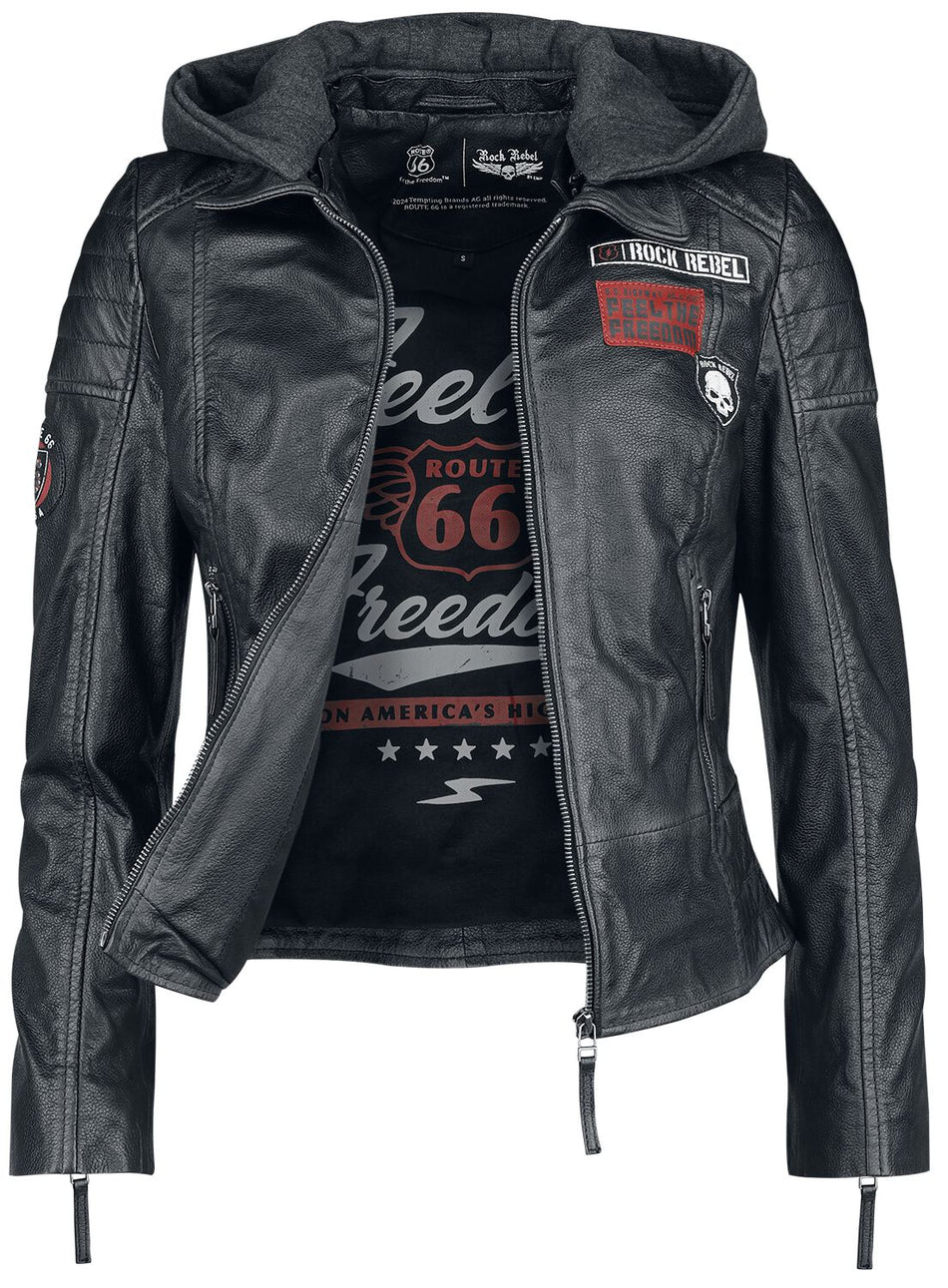 Veste en cuir  de Rock Rebel by EMP - Rock Rebel X Route 66 - Leather Jacket - S à XXL - pour Femme - noir - Rock Rebel by EMP
