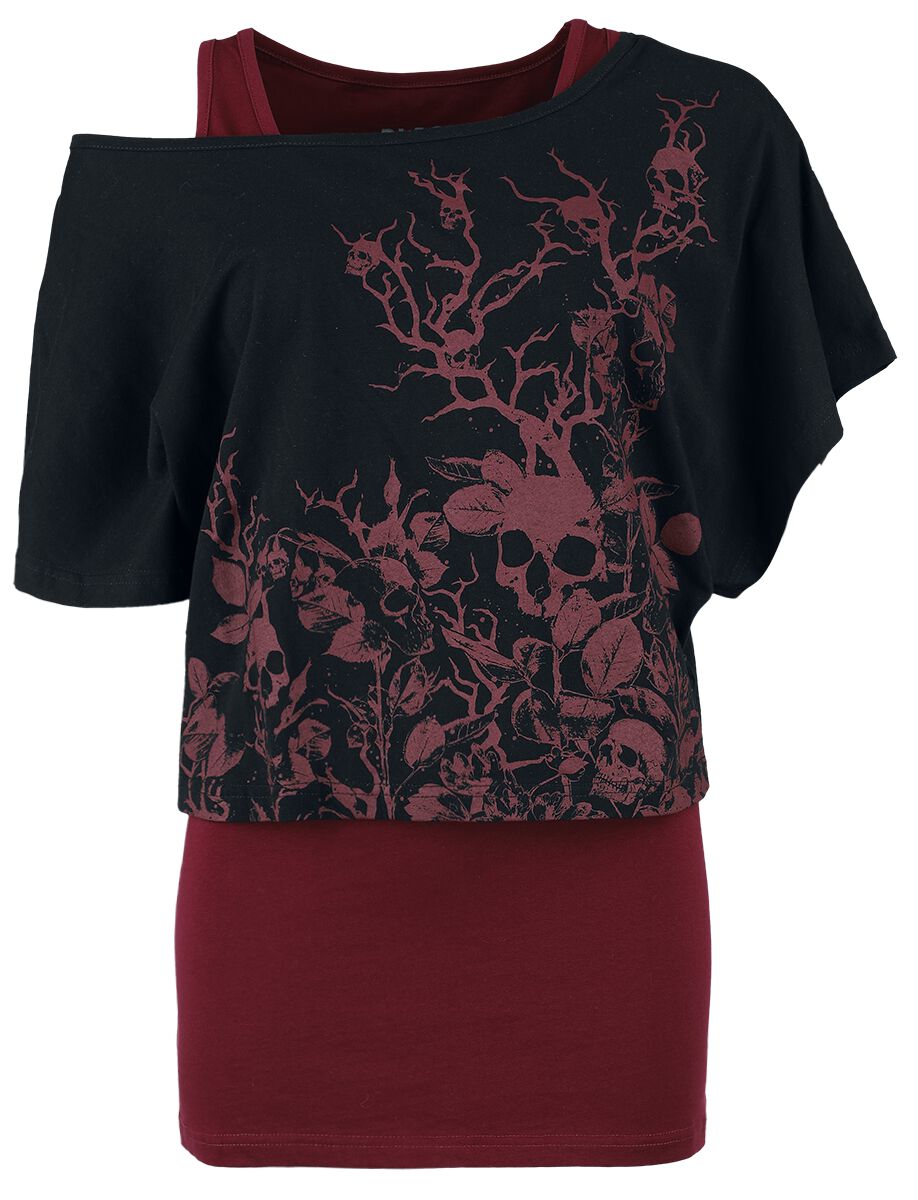 T-Shirt Manches courtes  de Black Premium by EMP - T-Shirt & Débardeur - Lot de 2 - S à M - pour Femme - noir/bordeaux - Black Premium by EMP