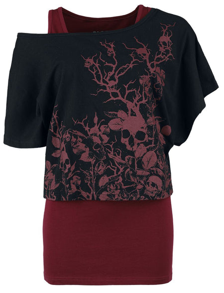 T-Shirt Manches courtes  de Black Premium by EMP - T-Shirt & Débardeur - Lot de 2 - S à M - pour Femme - noir/bordeaux - Black Premium by EMP