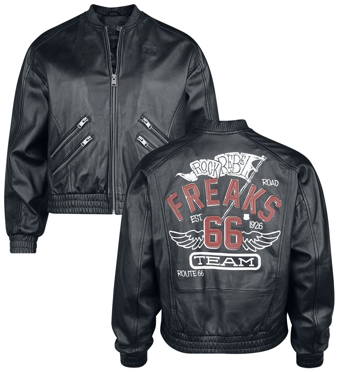 Veste en cuir  de Rock Rebel by EMP - Rock Rebel X Route 66 - Leather Jacket - S à XXL - pour Femme - noir - Rock Rebel by EMP