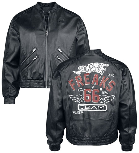Veste en cuir  de Rock Rebel by EMP - Rock Rebel X Route 66 - Leather Jacket - S à XXL - pour Femme - noir - Rock Rebel by EMP