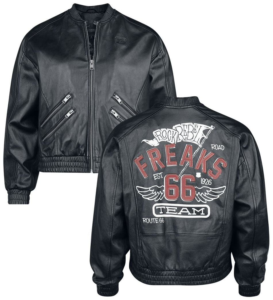 Veste en cuir  de Rock Rebel by EMP - Rock Rebel X Route 66 - Leather Jacket - S à XXL - pour Femme - noir - Rock Rebel by EMP