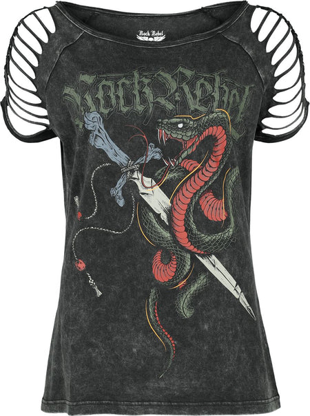 T-Shirt Manches courtes  de Rock Rebel by EMP - T-Shirt Imprimé Old School - M à XXL - pour Femme - gris - Rock Rebel by EMP