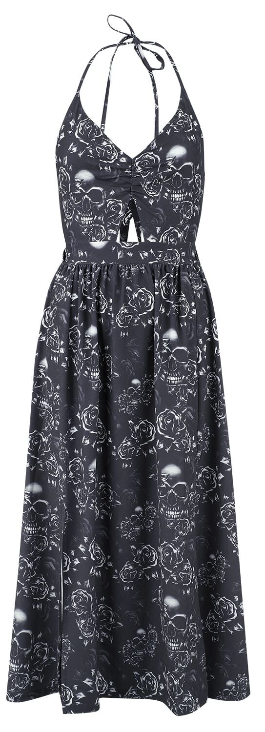 Robe longue  de Black Premium by EMP - Double Slit Dress with Roses and Skulls - S à XXL - pour Femme - noir - Black Premium by EMP