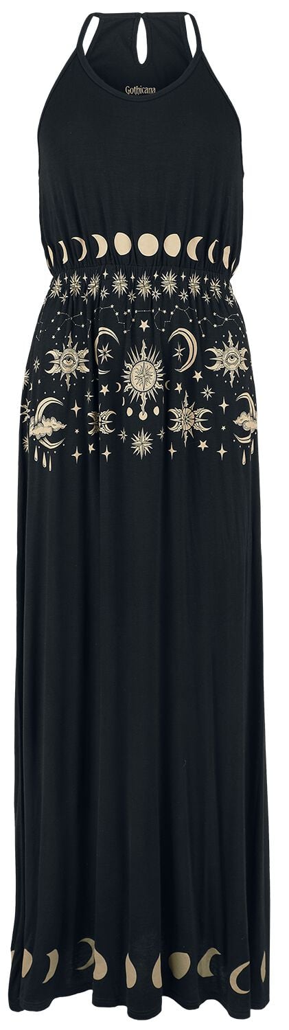 Robe longue Gothic de Gothicana by EMP - Robe Longue Imprimé Soleil, Lune &Étoiles - S à XXL - pour Femme - noir - Gothicana by EMP
