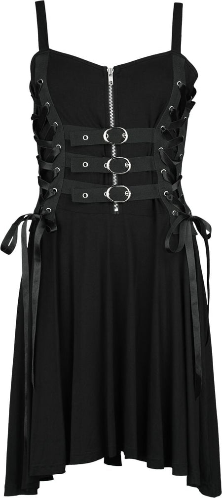 Robe mi-longue Gothic de Gothicana by EMP - Short Dress With Lacing and Straps - S à XXL - pour Femme - noir - Gothicana by EMP