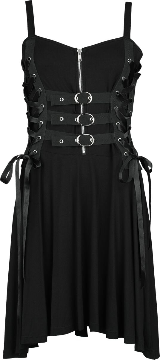 Robe mi-longue Gothic de Gothicana by EMP - Short Dress With Lacing and Straps - S à XXL - pour Femme - noir - Gothicana by EMP