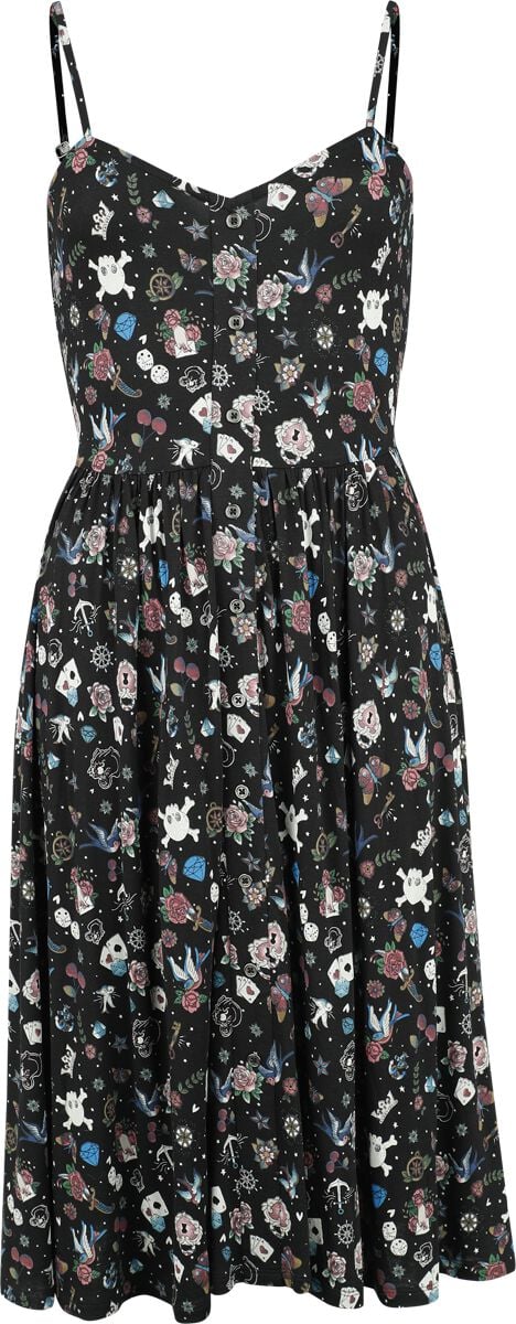 Robe mi-longue  de Rock Rebel by EMP - Dress with Old School Print - S - pour Femme - noir - Rock Rebel by EMP