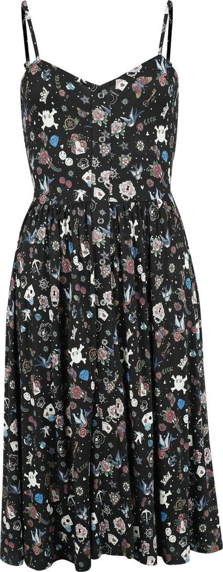 Robe mi-longue  de Rock Rebel by EMP - Dress with Old School Print - S - pour Femme - noir - Rock Rebel by EMP