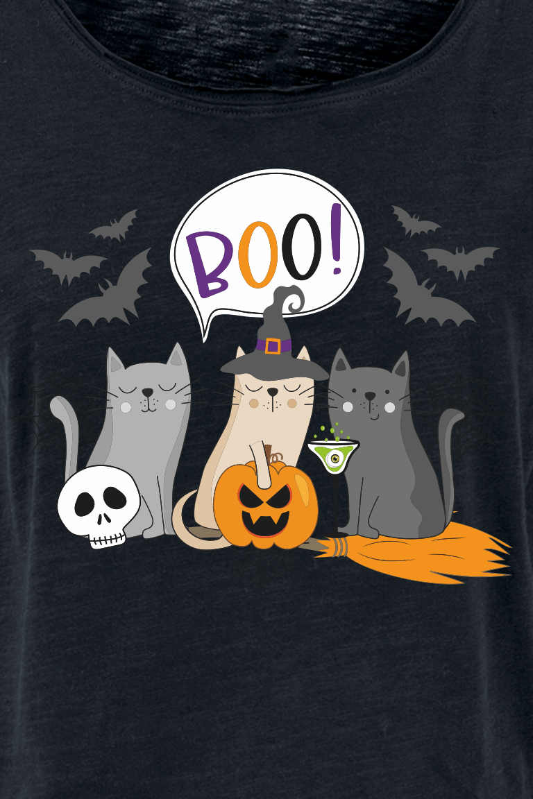 T-Shirt Manches courtes Fun de Slogans - Chats Halloween - Boo! - XS à 5XL - pour Femme - noir - Slogans - View 2
