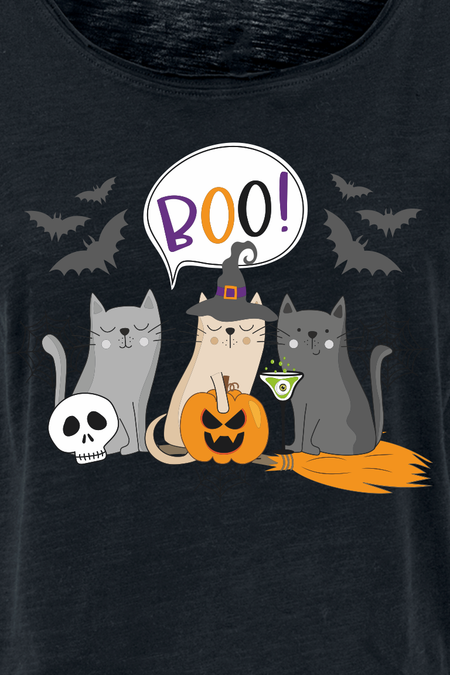 T-Shirt Manches courtes Fun de Slogans - Chats Halloween - Boo! - XS à 5XL - pour Femme - noir - Slogans - View 2