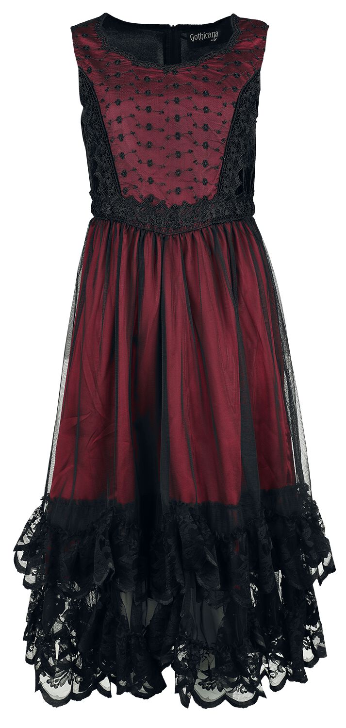Robe mi-longue Gothic de Gothicana by EMP - Robe Sans Manches Dentelle - L - pour Femme - noir/rouge - Gothicana by EMP