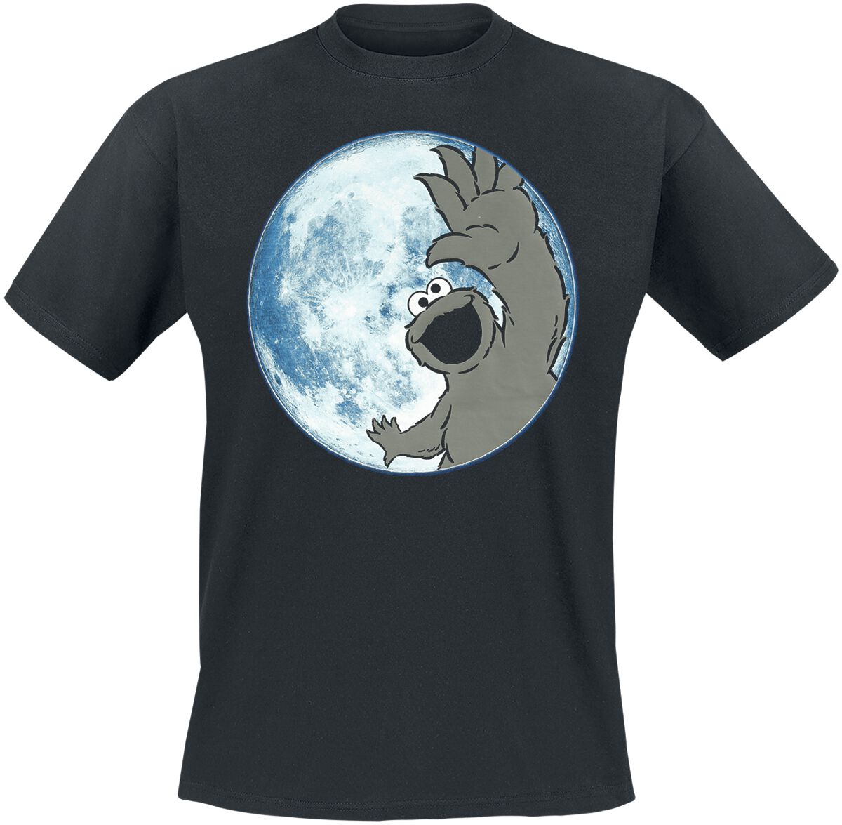 T-Shirt Manches courtes  de Sesame Street - Krümelmonster - Moonlight - Cookie Monster - S à L - pour Homme - noir - Sesame Street