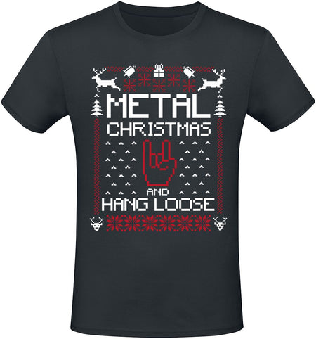 T-Shirt Manches courtes Fun de Slogans - Metal Christmas and hang loose - M à 5XL - pour Homme - noir - Slogans